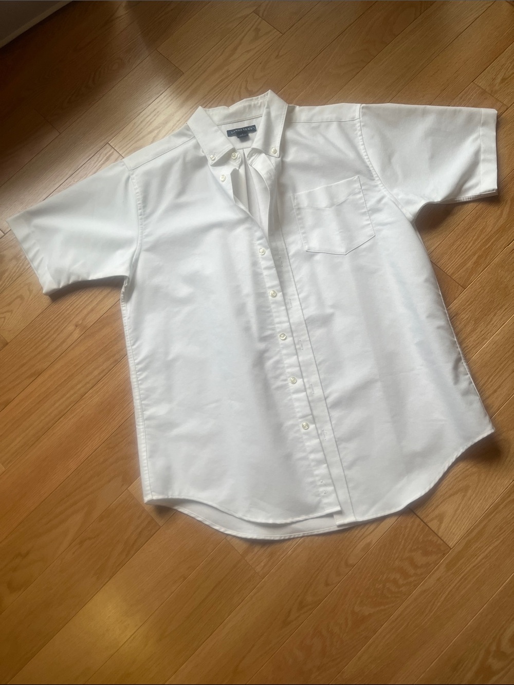 Lands’  End Boys’  White Short-Sleeve Button-Down Shirt sz 18.